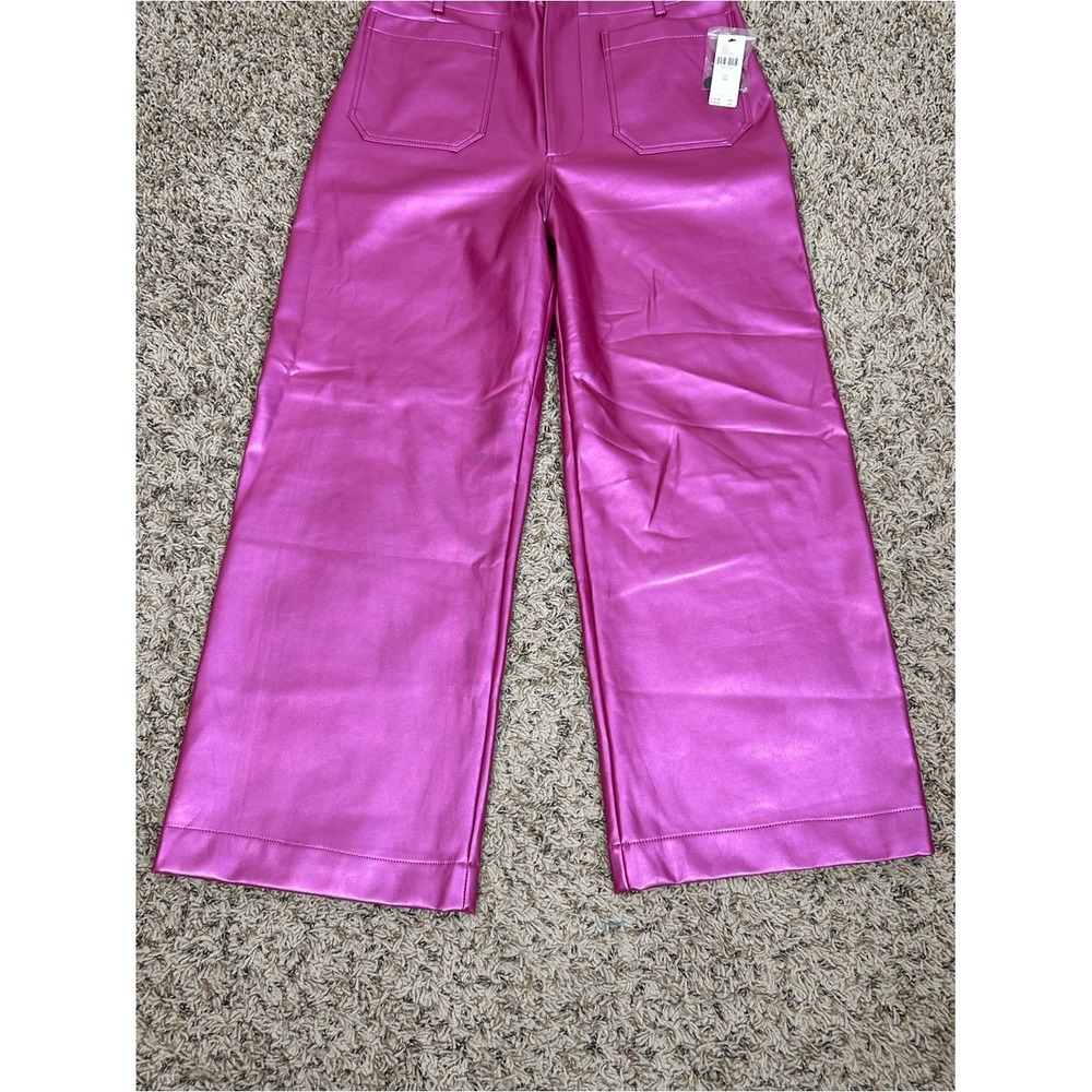 Maeve Anthro The Colette Cropped Wide-Leg Vegan Leather Pants Rose Pink Size 30 - Picture 3 of 10